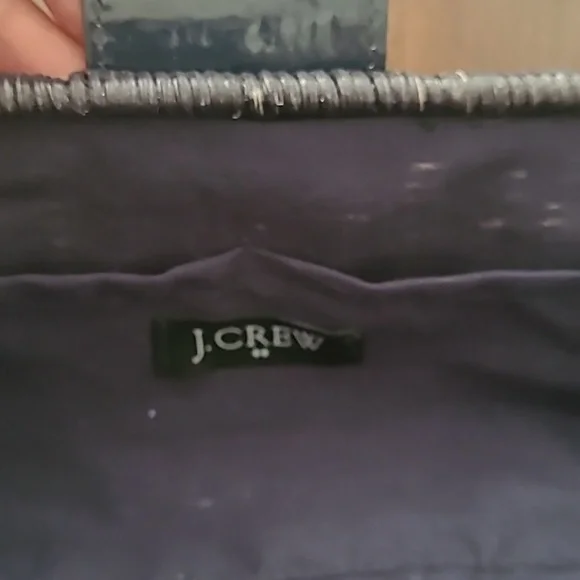 J.Crew natural Navy wicker basket patent leather brass buckle purse - Picture 4 of 8